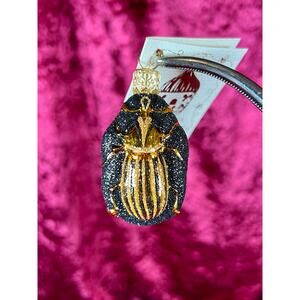 Vintage Handblown Glass Ornament Cleopatra's Scarab Black Gold Patricia Breen